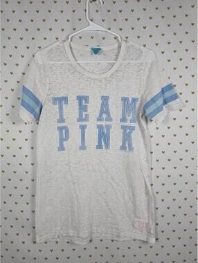 Victorias Secret PINK VINTAGE y2k Semi Sheer TEAM Tee Shirt HOT Large Cotton 06